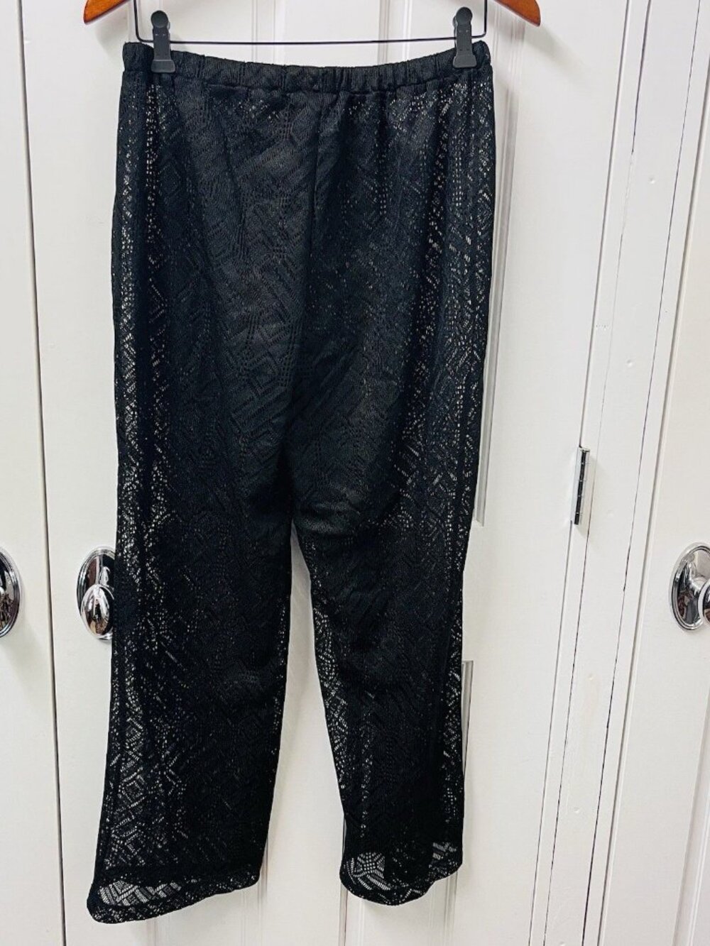 Catalina Medium Petite Swim Cover Up Pants Black Elastic Stretch Waist Lace - Picture 5 of 7